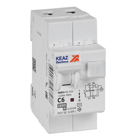 Выключатель автоматический дифференциального тока OptiDin D63-22C6-AC-У3 (2P, C6, 30mA, 4,5кА)
