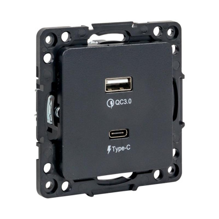 Стокгольм Механизм Розетки с 2USB type-A + type-C черный PROxima