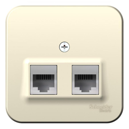 Blanca Молочный О/У с изолирующей пластиной Розетка 2-ая ТЛФ/КОМП, RJ45+RJ11, кат.5E