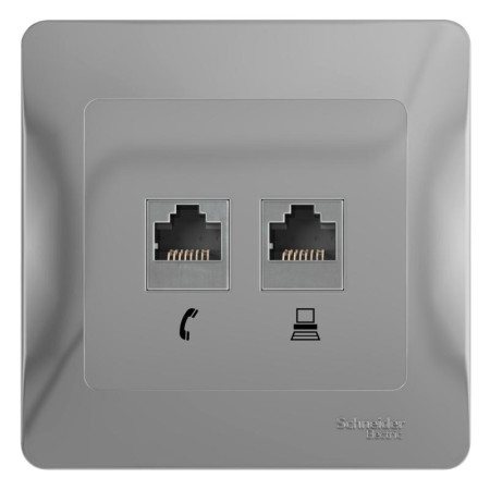 Glossa Алюминий Розетка 2-я RJ11+RJ45, кат.5E