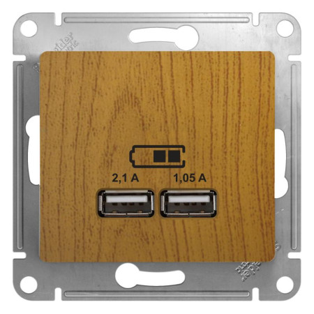 Glossa Дерево Дуб USB Розетка, 5В/2100мА, 2х5В/1050мА, механизм