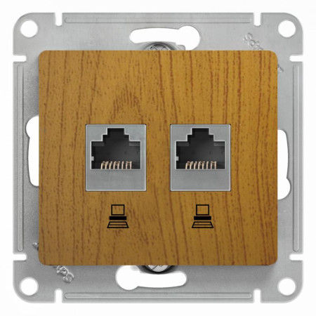 Glossa Дерево Дуб Розетка 2-ая компьютерная RJ45+RJ45, кат.5E