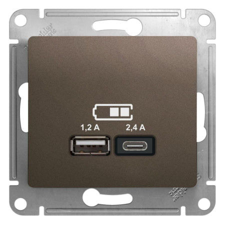 Glossa Шоколад USB Розетка A+С, 5В/2,4А, 2х5В/1,2 А, механизм