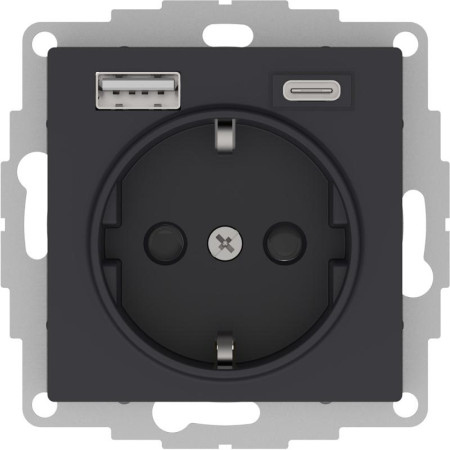 AtlasDesign Карбон Розетка 16А c 2 USB A+С механизм