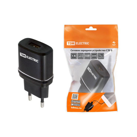 Сетевое зарядное устройство, СЗУ 3, 2,1 А, 1 USB, черный,
