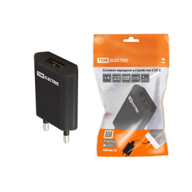 Сетевое зарядное устройство, СЗУ 2, 1 А, 1 USB, черный,