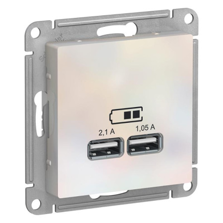 AtlasDesign Жемчуг Розетка USB, 5В, 1 порт x 2,1 А, 2 порта х 1,05 А, механизм