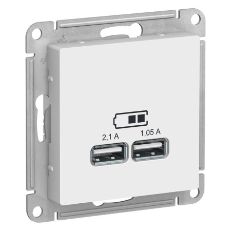 AtlasDesign Белый Розетка USB, 5В, 1 порт x 2,1 А, 2 порта х 1,05 А, механизм