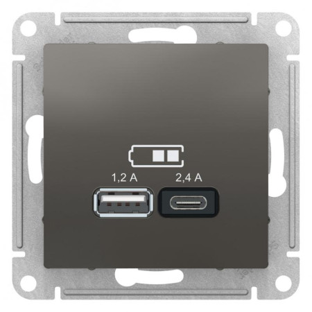 AtlasDesign Сталь USB Розетка A+С, 5В/2,4 А, 2х5В/1,2 А, механизм
