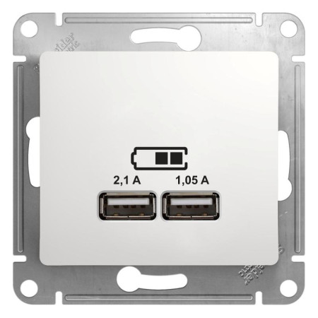 Glossa Белый USB Розетка, 5В/2100мА, 2х5В/1050мА, механизм