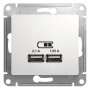Glossa Белый USB Розетка, 5В/2100мА, 2х5В/1050мА, механизм