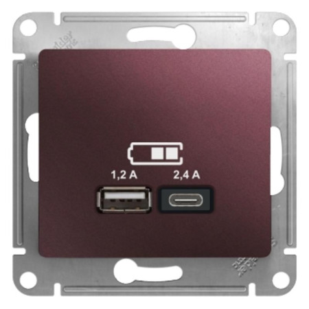 Glossa Баклажановый USB Розетка A+С, 5В/2,4А, 2х5В/1,2 А, механизм