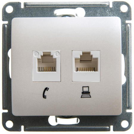 Glossa Перламутр Розетка 2-ая RJ11+RJ45, кат.5E
