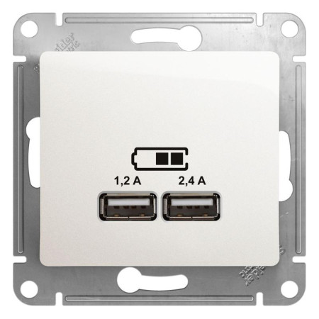 Glossa Перламутр USB Розетка A+С, 5В/2,4А, 2х5В/1,2 А, механизм