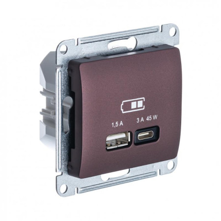 Glossa Баклажановый USB Розетка A + тип-C 45W высокоскор.заряд. QC PD