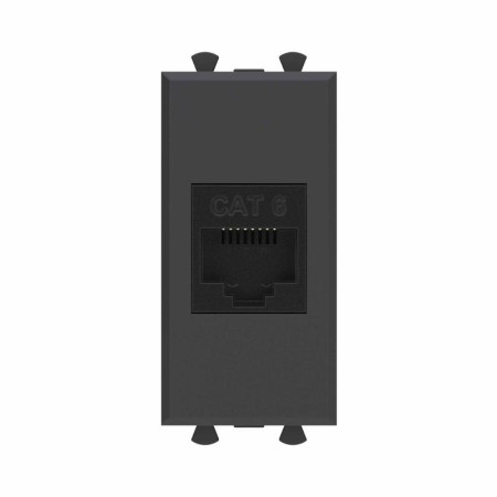 Компьютерная розетка RJ-45 без шторки модульная ,кат.6, "Avanti", "Черный матовый", 1 модуль