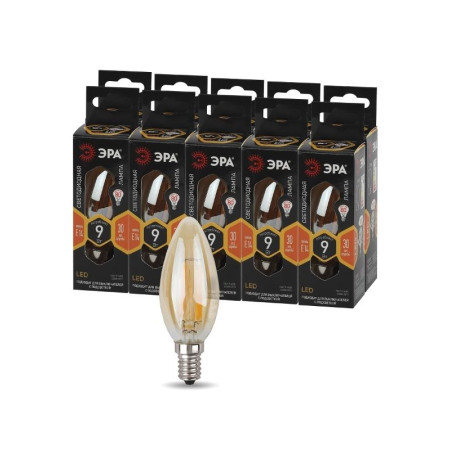 Лампа светодиодная F-LED B35-9W-827-E14 gold (филамент, свеча золот, 9Вт, тепл, E14)