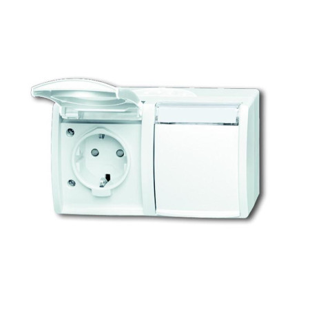 Розетка SCHUKO 16А 250В IP44, двойная,горизонтальная,со шт.,для открытого монтажа,серия ocean, цвет альп. белый