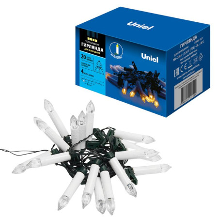 Гирлянда светодиодная  «Свечки»  ULD-S0400-020/SGA WARM WHITE IP20 CANDLES   4м. 20 светодиодная . 3000К шнур зел.