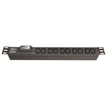 Блок розеток для 19" шкафов, 8 розеток IEC60320 С13, с автоматом защиты1Р