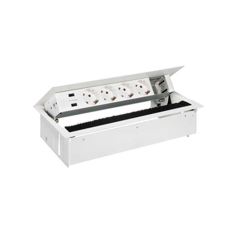 Врезной x6 розеточный блок, щетка, 4x2P+E, 2xUSB з/у, 1 пустой модуль, белый, S400