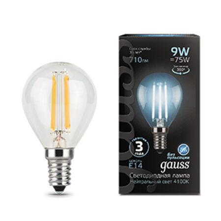Лампа светодиодная Black LED Filament Шар E14 9W 710lm 4100K