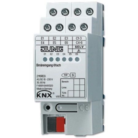 Бинарный ввод, 6 каналов, монтаж на DIN-рейку, 2 модуля KNX