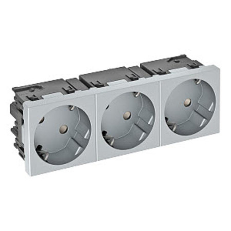 Розетка силовая 33° тройная 3х2К+З Modul45connect, со шторками, 16А 250В цвет алюминиевый лак