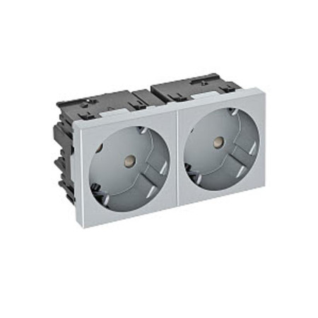 Розетка силовая 33° двойная 2х2К+З Modul45connect, со шторками, 16А 250В цвет алюминиевый лак
