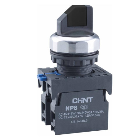 Переключатель без подсветки NP8-11X/31, 3 положения с фиксацией, чёрная 1НО+1НЗ IP65 (R)