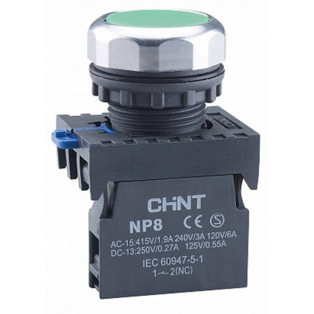 Кнопка управления NP8-11BND/3 с подсветкой, зелёная, 1НО+1НЗ, АС110В-230В(LED) IP65 (R)