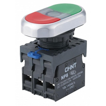 Кнопка управления NP8-11GND/3 1НО+1НЗ зеленая AC110В-220В(LED) IP65 (R)