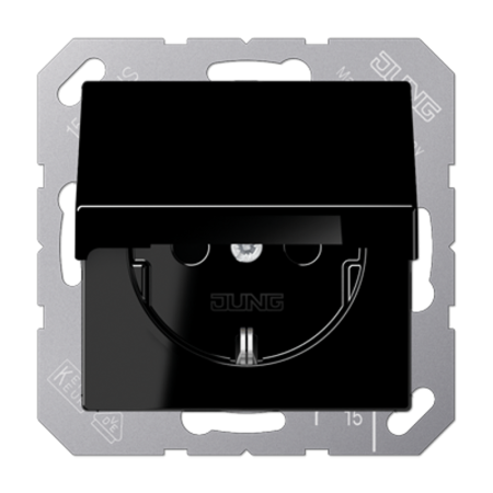 Штепсельная розетка SCHUKO 16А / 250В с подпружиненной откидной крышкой, возможно IP44, пружинные зажимы дюропласт черный A500