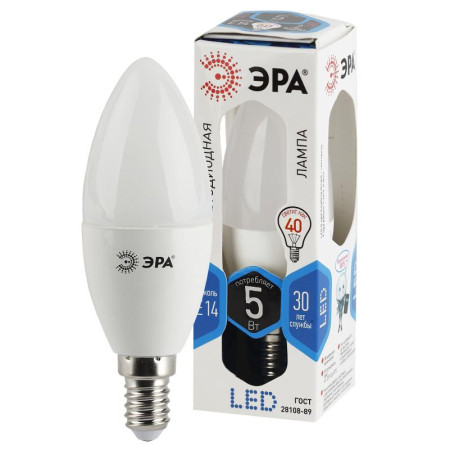 Лампа светодиодная LED 5Вт E14 220В 4000К smd B35 свеча