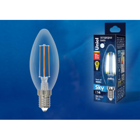 Лампа светодиодная LED-C35-11W/4000K/E14/CL PLS02WH LED. "свеча", прозр. Серия Sky. 4000К .