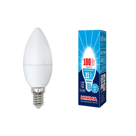 Лампа светодиодная LED-C37-11W/NW/E14/FR/NR LED. "свеча", матовая. Серия Norma. 4000K