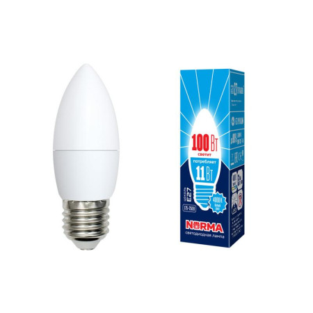 Лампа светодиодная LED-C37-11W/NW/E27/FR/NR LED. "свеча", матовая. Серия Norma. 4000K