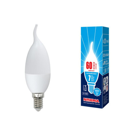 Лампа светодиодная LED-CW37-7W/WW/E14/FR/NR LED. "свеча на ветру", матовая. Серия Norma. 3000K