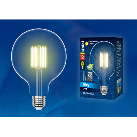 Лампа светодиодная LED-G125-15W/3000K/E27/CL PLS02WH LED. "шар", прозр.3000K Серия Sky