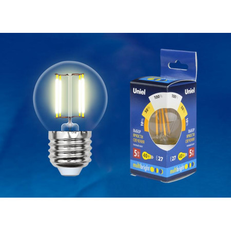 Лампа светодиодная LED-G45-5W/WW/E27/CL/MB GLM10TR LED. «шар», прозр Серия Multibright. 3000K 100-50-10 .