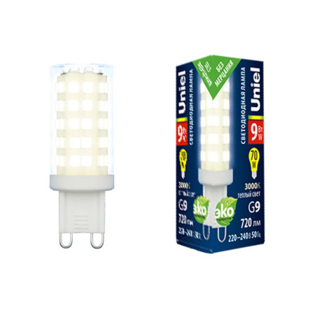 Лампа светодиодная LED-JCD-9W/3000K/G9/CL GLZ09TR LED, прозр 3000К