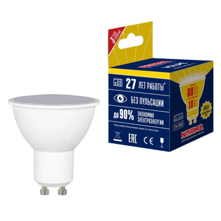 Лампа светодиодная LED-JCDR-10W/WW/GU10/NR LED. "JCDR", матовая. Серия Norma. 3000K