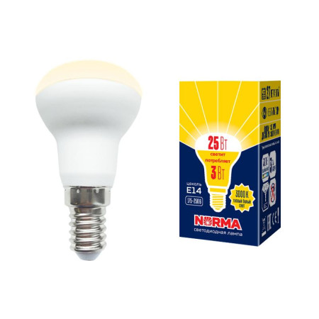 Лампа светодиодная LED-R39-3W/3000K/E14/FR/NR LED. "Рефлектор", матовая. Серия Norma. 3000K
