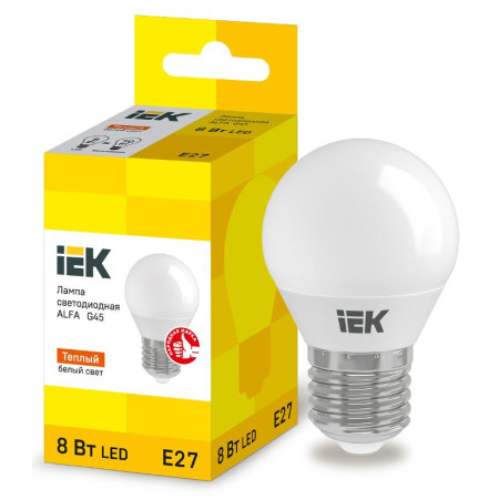 Лампа LED ALFA G45 шар 8Вт 230В 3000К E27