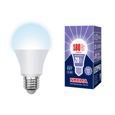 Лампа светодиодная LED-A65-20W/DW/E27/FR/NR LED. "груша" матовая. Серия Norma. 6500K