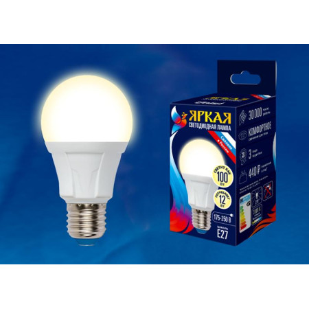 Лампа светодиодная LED-A60 12W/WW/E27/FR PLP01WH LED. "груша", матовая. серия Яркая, пр-во Россия, 3000K