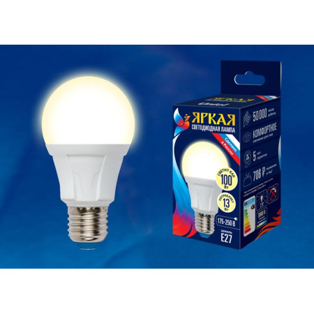 Лампа светодиодная LED-A60 13W/3000K/E27/FR PLP01WH LED. "груша", матовая. серия Яркая, пр-во Россия, 3000K .