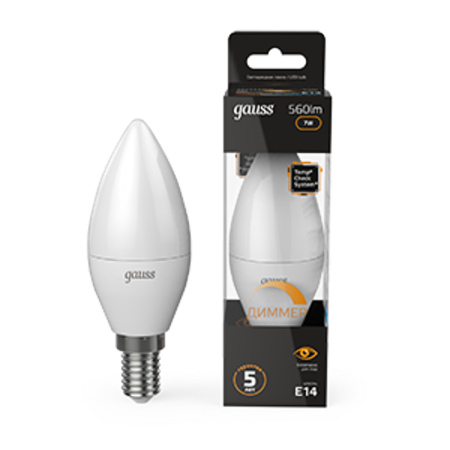 Лампа светодиодная LED 7Вт E14 220В 3000К свеча, диммируемая