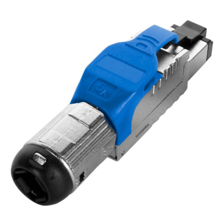 PLUE-8P8C-S-C6A-SH-BL Разъем полевой оконцовки RJ-45 (8P8C) под витую пару, для одножил. кабеля, toolless, категория 6A, экранир