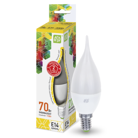 Лампа светодиодная LED-СВЕЧА НА ВЕТРУ-standard 7.5Вт 230В Е14 3000К 675Лм